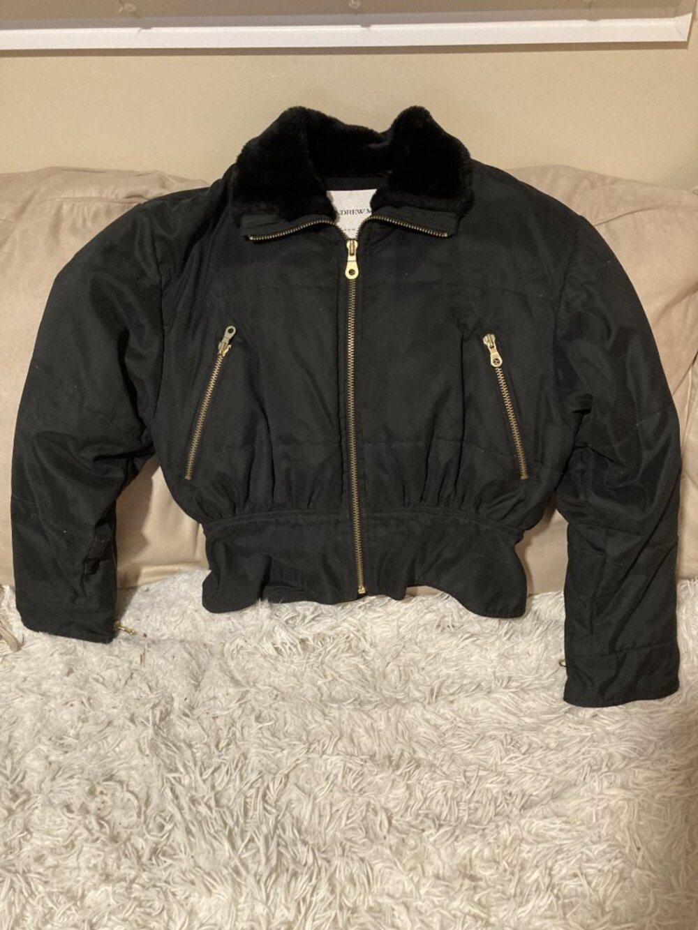 Andrew Marc black winter coat w/faux fur collar - woman's small